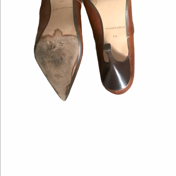 Max Studio Quasi Vintage Brown Leather Heels 9M - Picture 8 of 13